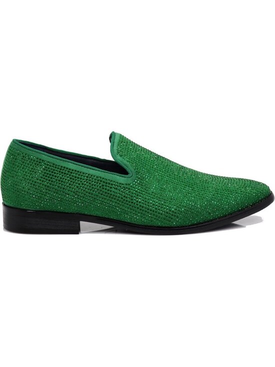 Enzo Romeo Men\'s Green Vintage Velvet Rhinestone Loafer Slip On Tuxedo Shoes